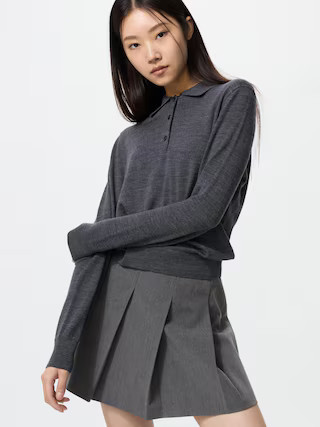 Women's Merino Polo Sweater Gray XS UNIQLO US | UNIQLO (US)