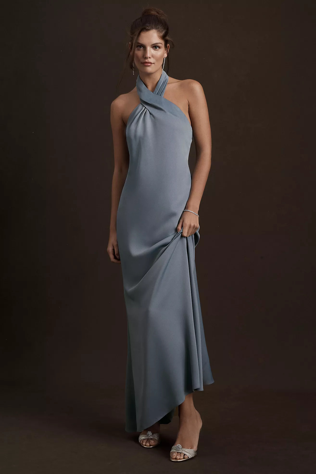 BHLDN Ruby Twist Halter Satin Gown | Anthropologie (US)