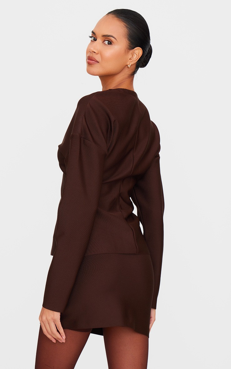 Chocolate Tailored Hook And Eye Cardigan | PrettyLittleThing US