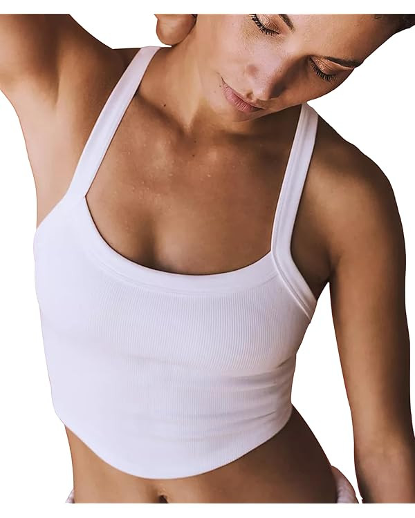 Tank Tops for Women Scoop Neck Crop Tops Athletic Workout Tops Cute Seamless Cami Ribbed Tank Top... | Amazon (US)
