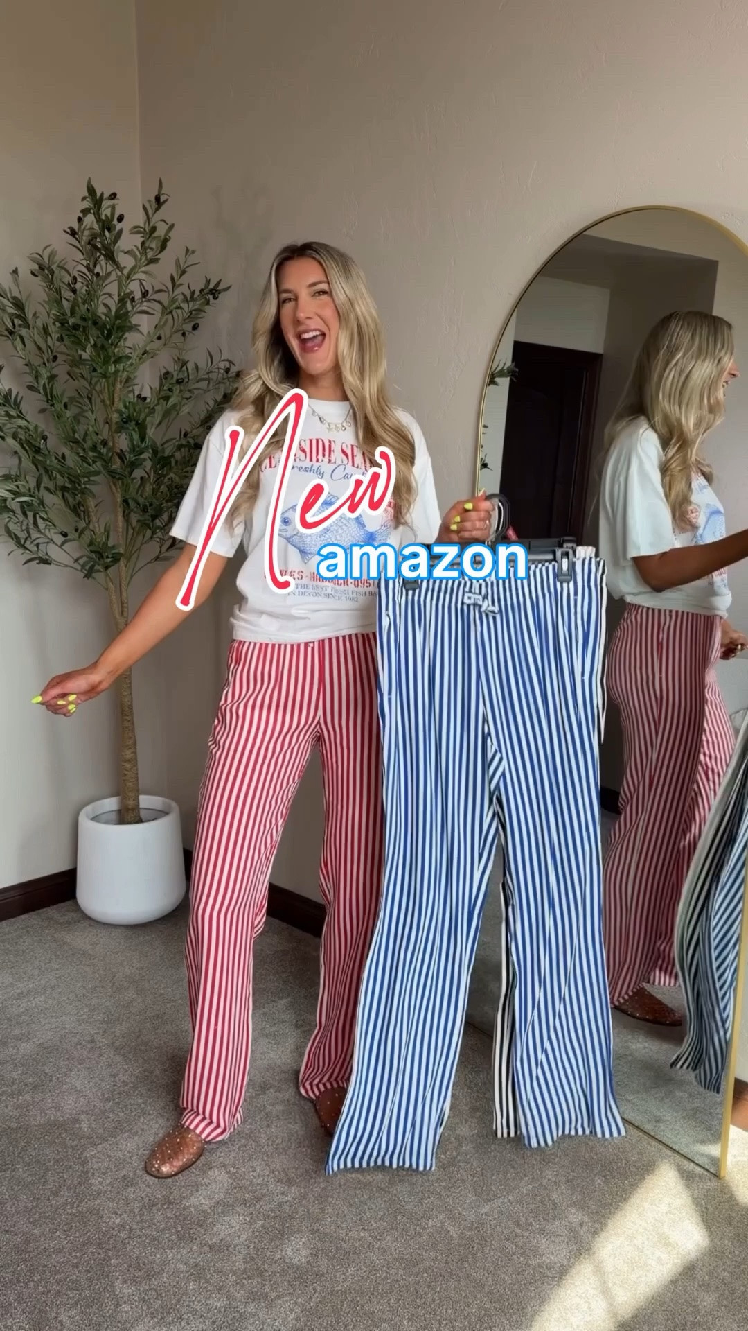 ⚠️I prefer the fit of sizing up one in these pants. Wearing my true m/8 in all EXCEPT size up one in blue striped pants to large 36" - can size up for a more flowy feel. Sized up one in beach top to large for an oversized feel. 

Tall linen, stripe pants, comfy pants, travel, vacation, graphic tee. Amazon

#LTKSwim #LTKSeasonal #LTKTall