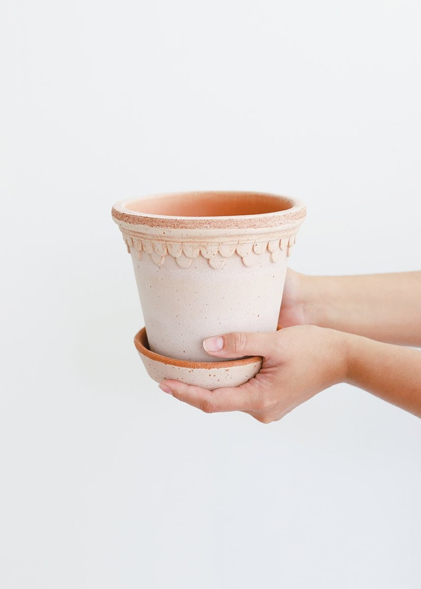 Pink Washed Terra Cotta Pot and Saucer - 6" Tall x 6.25" Wide with Drainage | Afloral (US)