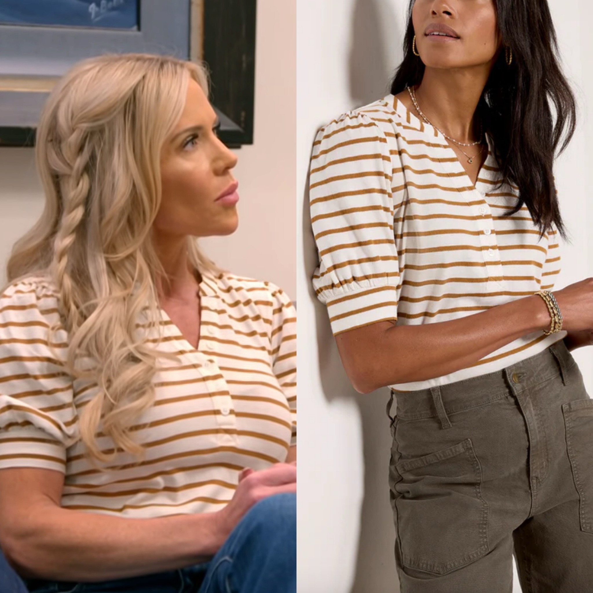 Jennifer Predranti’s White and Brown Striped Shirt