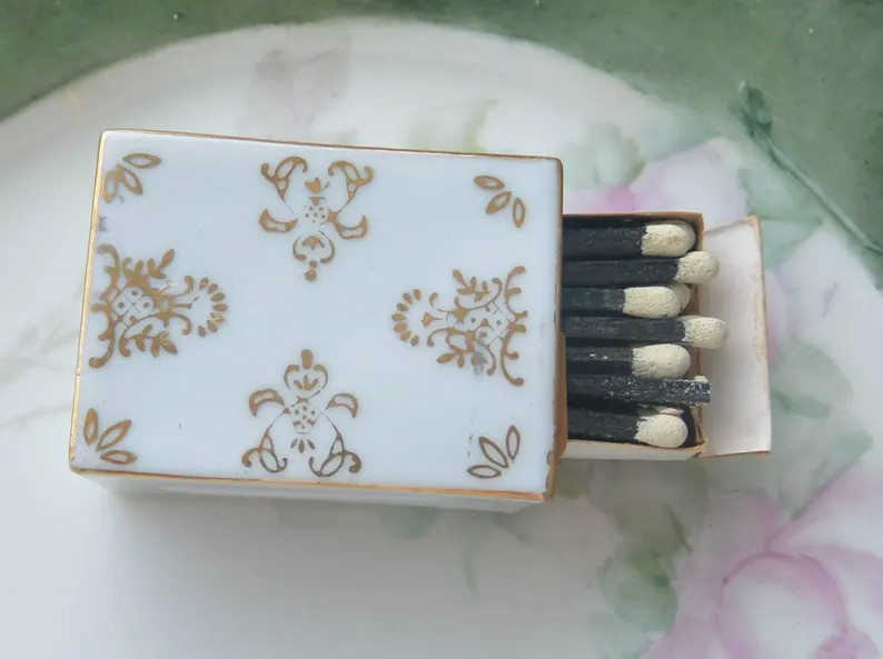 Matchbox Sleeve, Porcelain,  Hand Pained, Elegant Gold Design, Vintage, SALE! | Etsy (US)