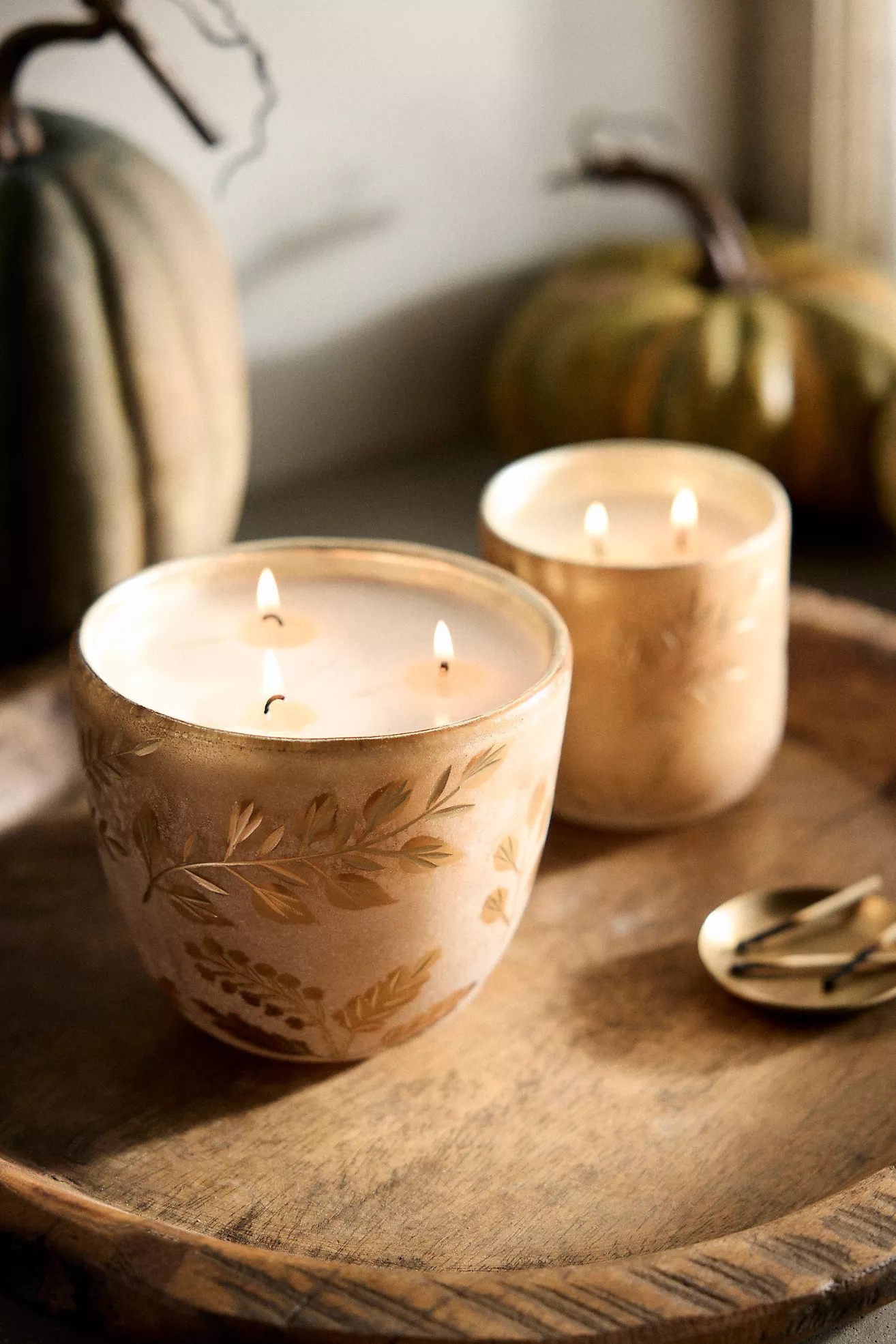 Linnea Leafy Etched Candle, Pumpkin | Anthropologie (US)