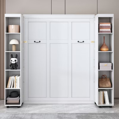 Queen Murphy Bed Wall Bed with Storage Bookshelf , Queen Size Cabinet Bed Folding Wall Bed with Shelves for Guest Room Office, White | Target