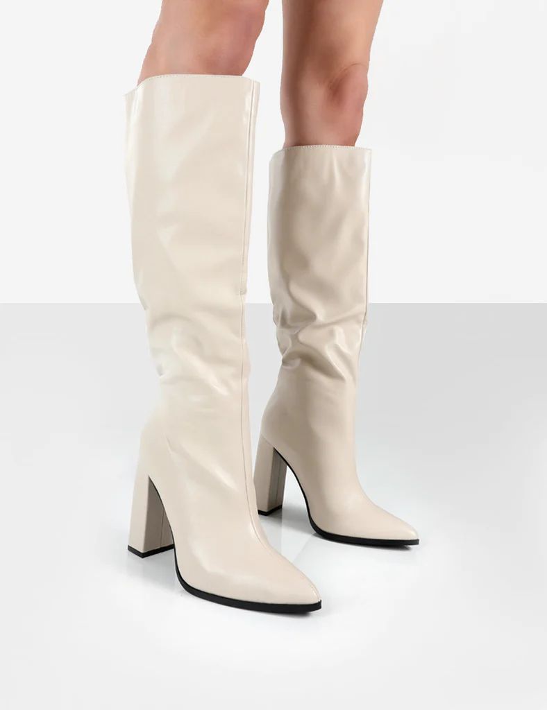 Posie Stone Pu Knee High Block Heel Boots | Public Desire (US & CA)