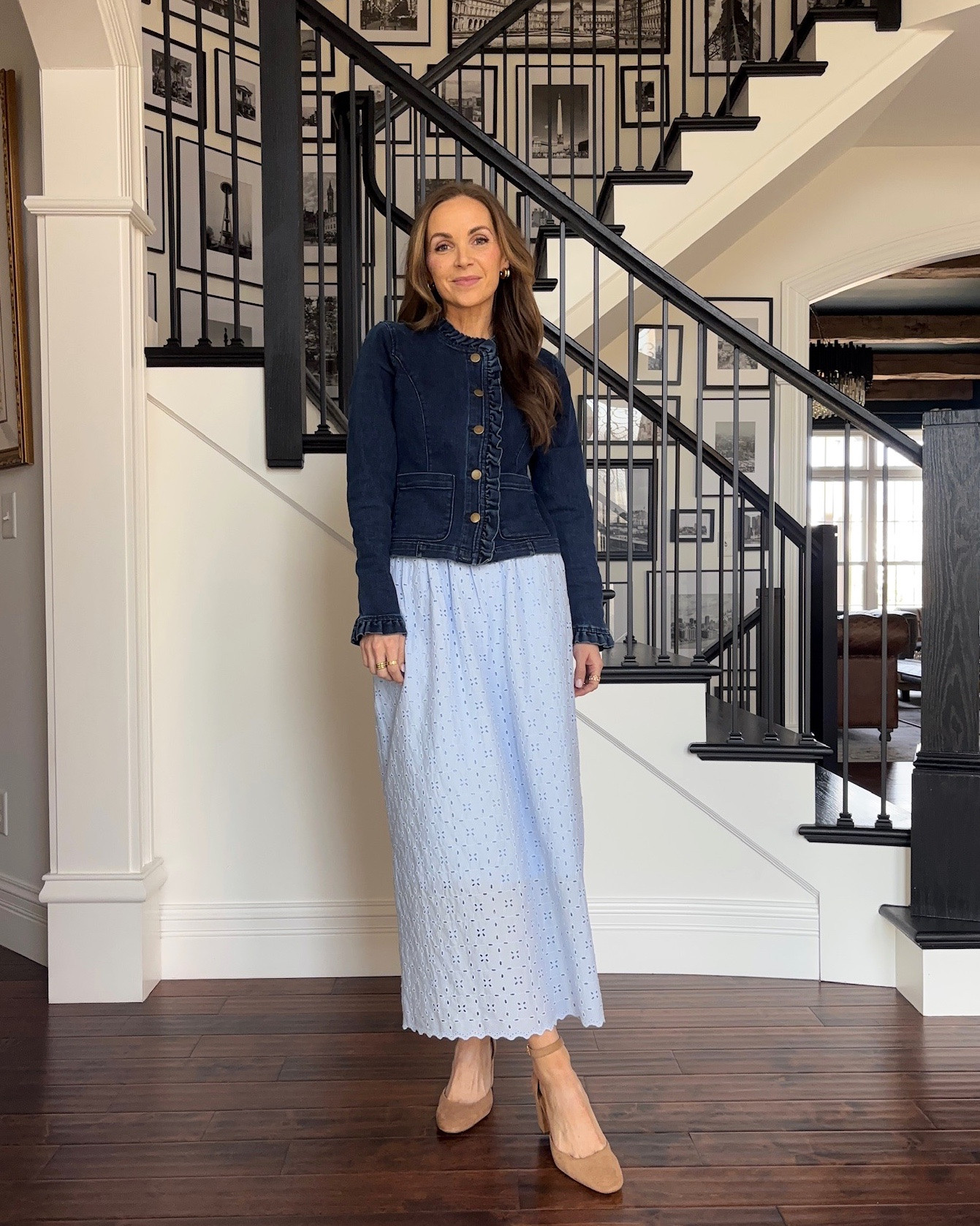 Baby blue @target eyelet skirt (wearing size XS) + @kohls ruffle denim jacket + heels for work, baby shower, or date night  

#LTKStyleTip #LTKFindsUnder50 #LTKSeasonal