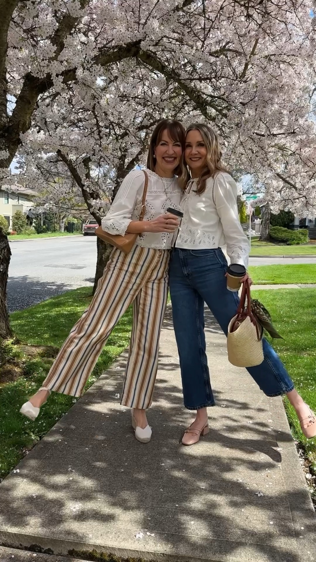 Comment SHOP for outfit links!!🛍️
Nothing like coffee and a stroll on a sunny spring day in head to toe @sezane! Sezane truly has the cutest blouses with pretty feminine details! We are also both wearing their LeCrop jeans. My striped pair has been such a fun addition to my wardrobe!! You can shop it all including our shoes and Julie’s amazing basket bag on the @shop.ltk app! 
Happy Friday!!🎉
How to Shop:🛍️
-Comment SHOP for outfit links sent to your DM’s!
-Click the link in our bio to shop!
-Watch our stories for links! 

Sezane, white blouse, tie front blouse, cropped wide leg jeans, striped jeans, eyelet blouse, basket bag, espadrilles, Mary Jane’s, French girl style, spring outfit

#LTKOver40 #LTKSeasonal #LTKStyleTip