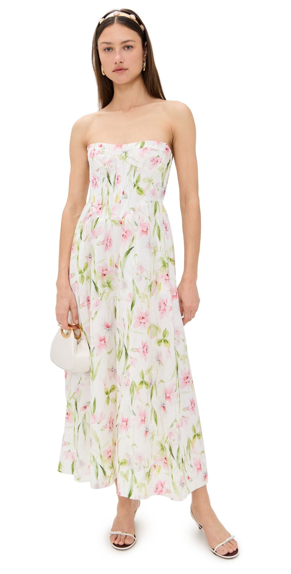 BARDOT Lola Corset Midi Dress Summer White Floral 12 | Shopbop