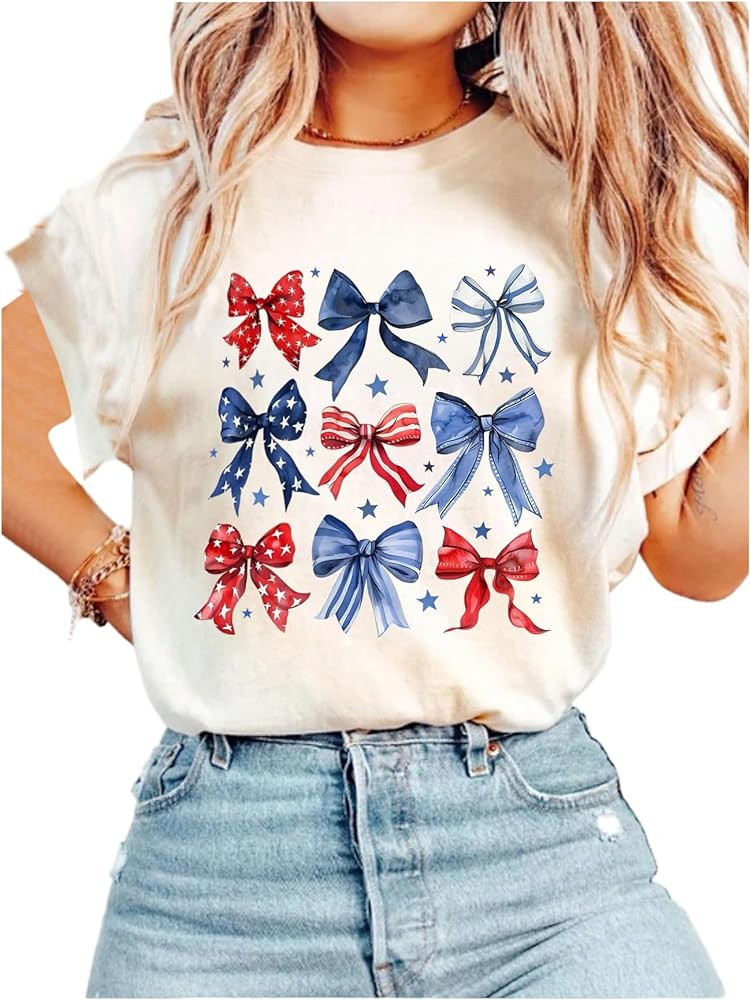 SOLY HUX Women's Graphic Tees Bow Print T Shirt Crewneck Short Sleeve Vintage Aesthetic Y2k Summe... | Amazon (US)