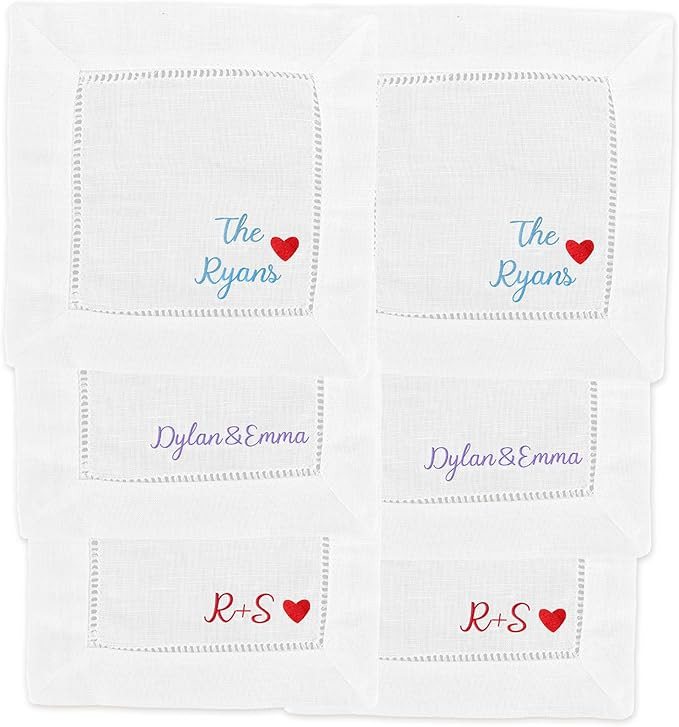 Custom Embroidered Linen Cocktail Napkin Personalized White Cocktail Napkins Reusable Embroidered... | Amazon (US)