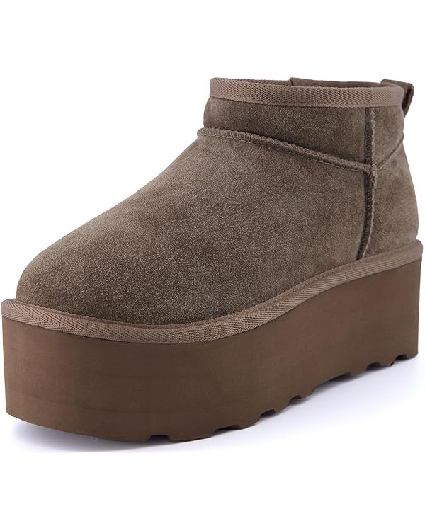 CUSHIONAIRE Hippy Women’s Platform Ankle Boots – Genuine Suede, Faux Fur Lining, Cozy Winter ... | Amazon (US)