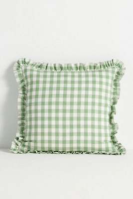 Ana Cotton Gingham Printed Ruffle Pillow | Anthropologie (US)