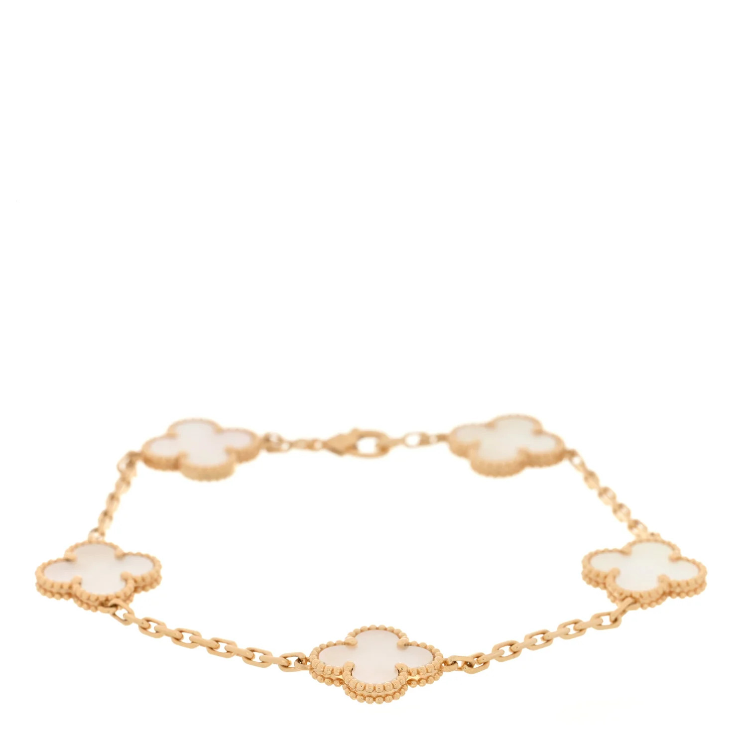 18K Yellow Gold Mother of Pearl 5 Motifs Vintage Alhambra Bracelet | FASHIONPHILE (US)