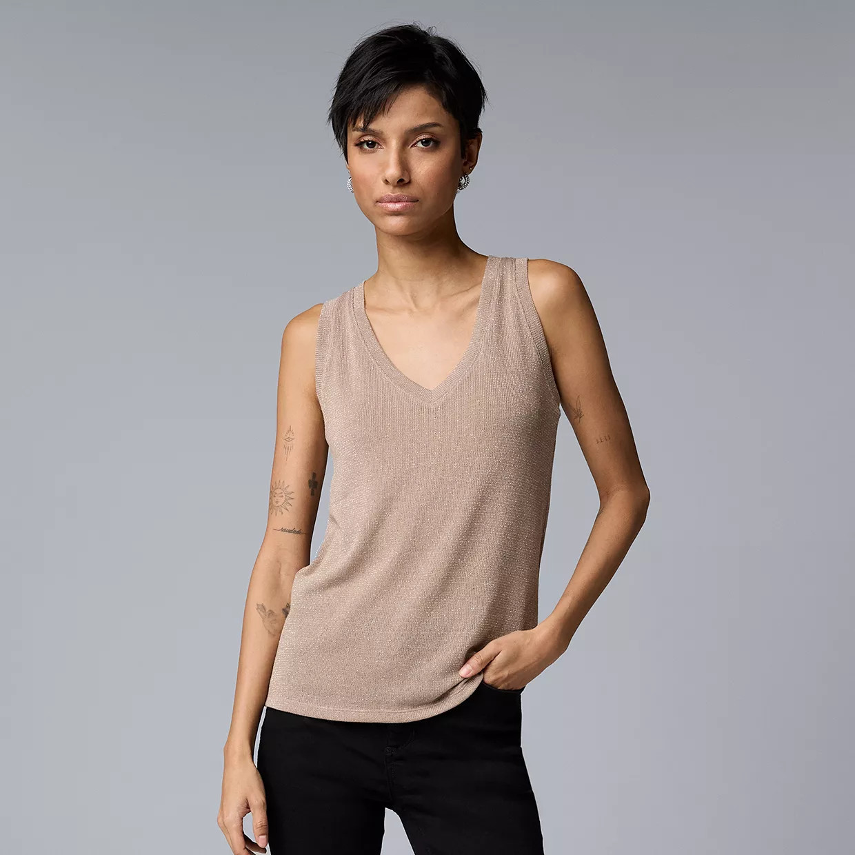 Women's Simply Vera Vera Wang V-Neck Metallic Thread Tank Top | Kohl's