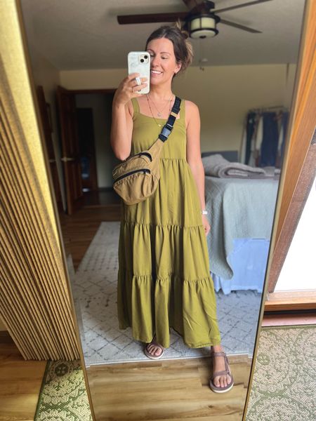 I’m wearing size xs in the olive oil color of this dress. I also own the taupe! It has adjustable straps and pockets and a great heavy weight to it. It’s also on sale in this color for $44 today!  🫒 

I linked my brown leather tevas and the other colors and some different styles as well! 

Summer dress/ wedding guest dress/ travel outfit/ maxi dress 


#LTKStyleTip #LTKFindsUnder50 #LTKSaleAlert