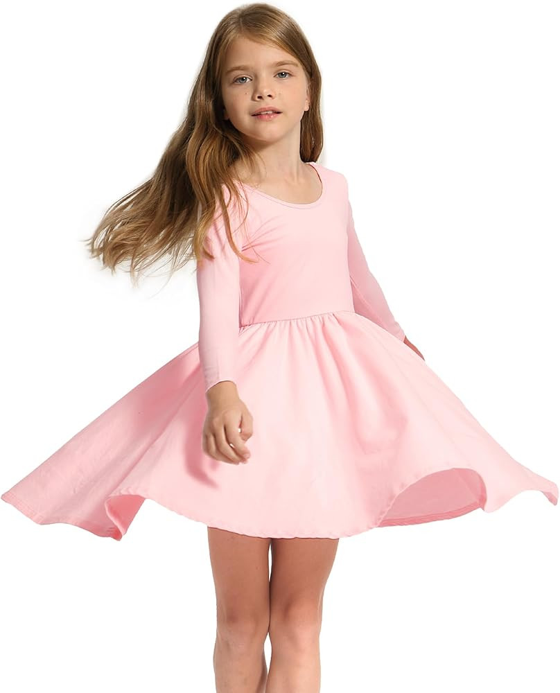 Stelle Long Sleeve Girls Dress Toddler White Dresses Skater Twirl Cotton A-Line Dress for School ... | Amazon (US)