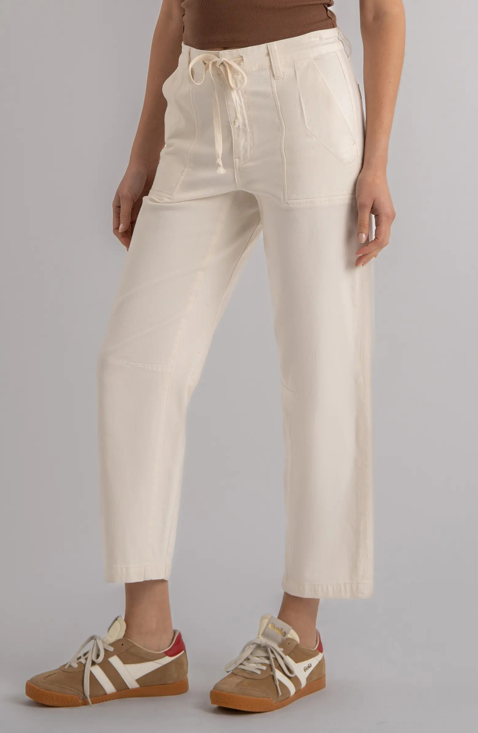 Ashton Drawstring High Waist Crop Barrel Jeans | Nordstrom