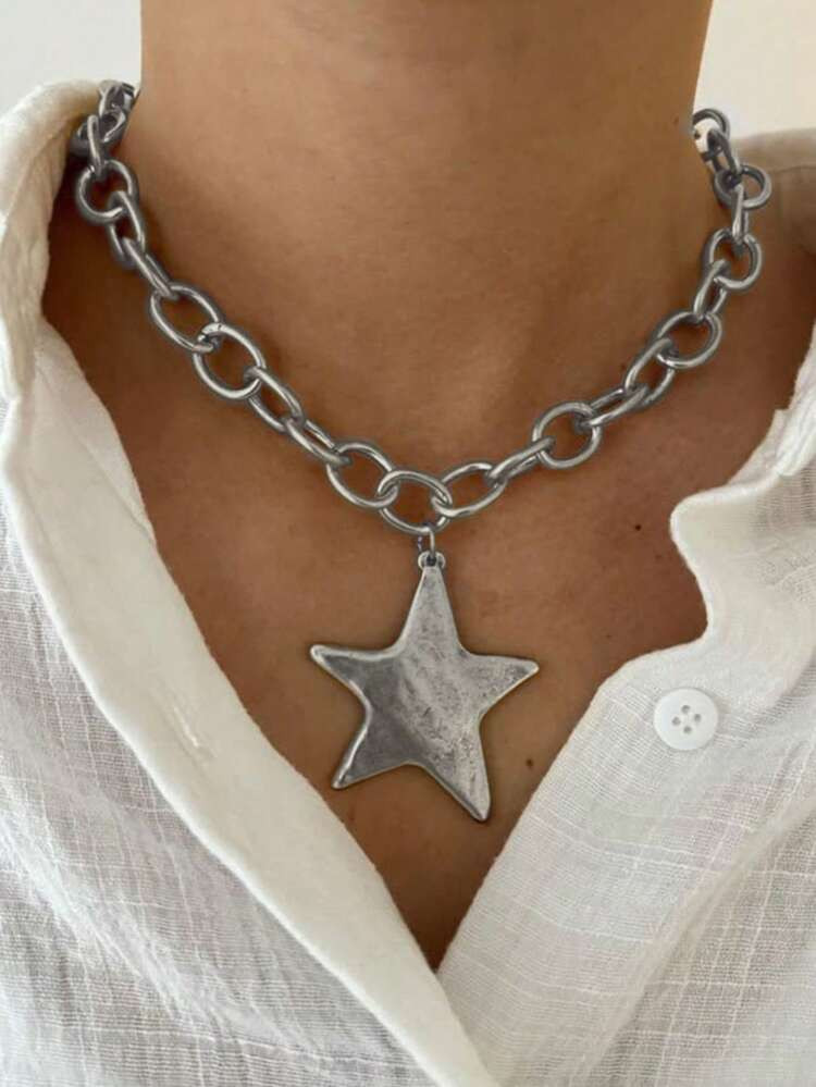 1pc Summer Beach Starfish Pendant Chunky Chain Necklace, Suitable For Women's Daily, Party, Vacation, Travel Wear | SHEIN