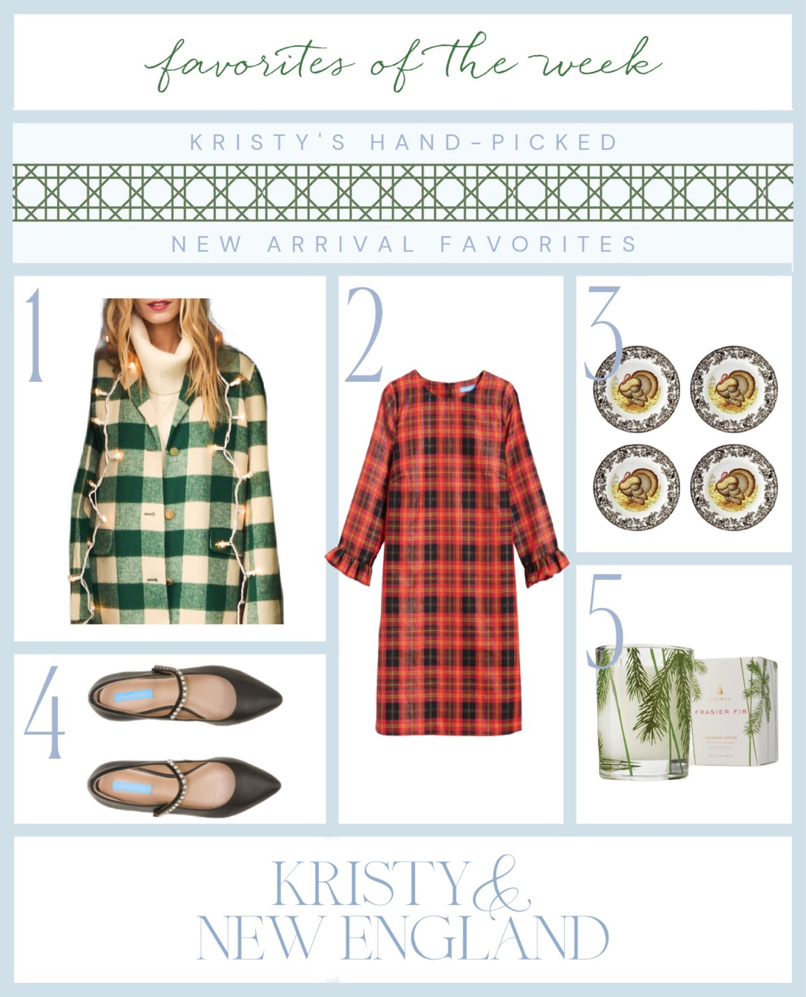 My favorite finds this week: Green gingham wool jacket, red tartan shimmer shift dress, Spode woodland Thanksgiving China on sale, black crystal strap flats, thyme ‘s Frazier fir candle

#LTKGiftGuide #LTKHoliday #LTKSeasonal