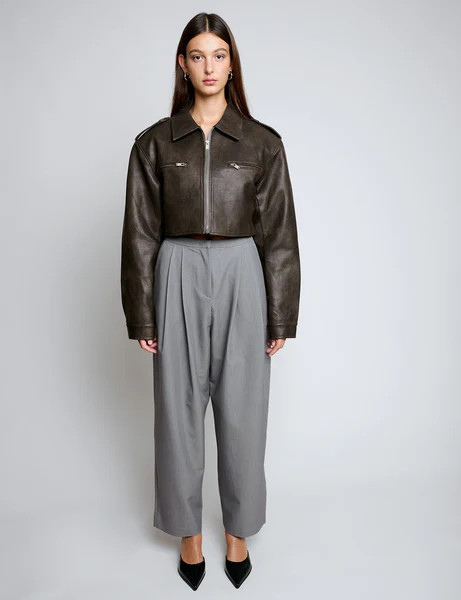 Cropped Brown Biker Jacket-BESTSELLER | Pixie Market