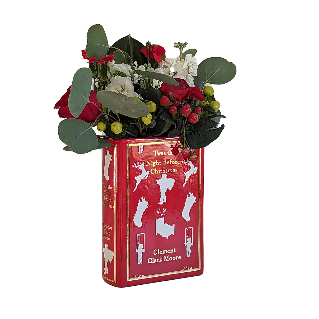Christmas Classics Book Vase- 'Twas the Night Before Christmas in Holiday Red | Lo Home by Lauren Haskell Designs