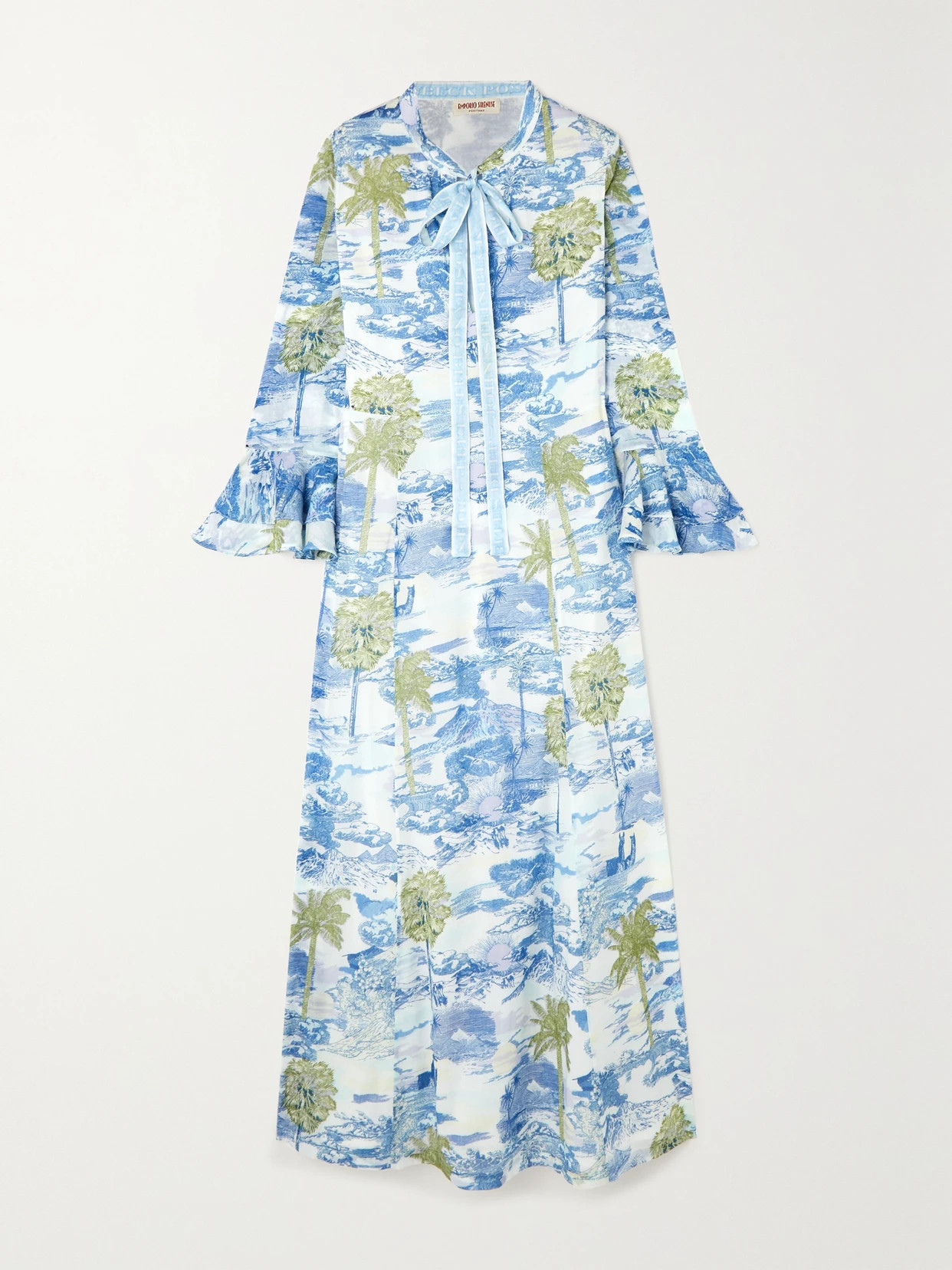 Emporio Sirenuse - Tracey Ruffled Printed Cotton-voile Maxi Dress - Blue | NET-A-PORTER (US)