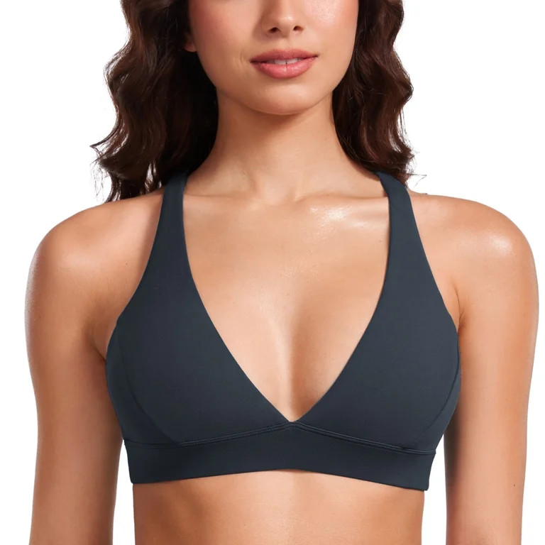 CRZ YOGA Butterluxe Deep V-Neck Sports Bras for Women Criss Cross Padded Top Wireless Yoga Bras | Walmart (US)