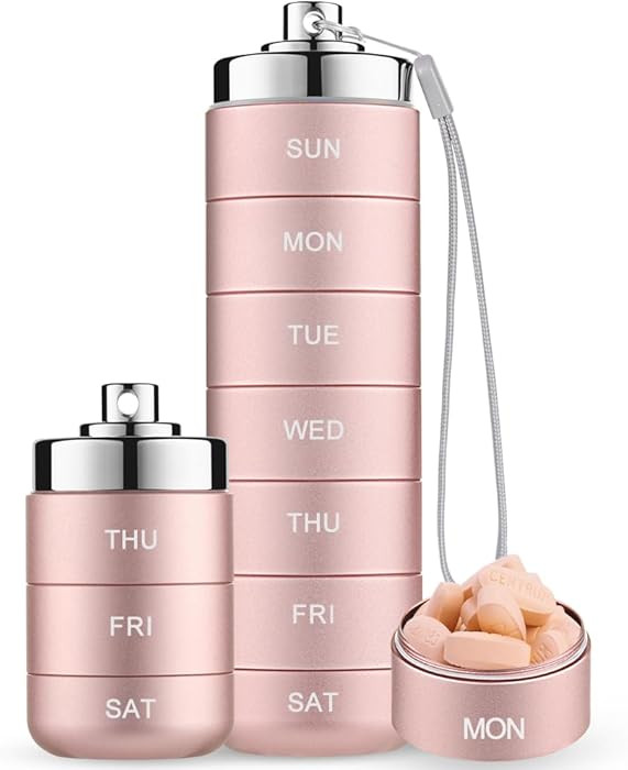 Mossime Metal Travel Pill Organizer, Portable 7 Day Vitamin Organizer Stackable, Waterproof 1 Tim... | Amazon (US)