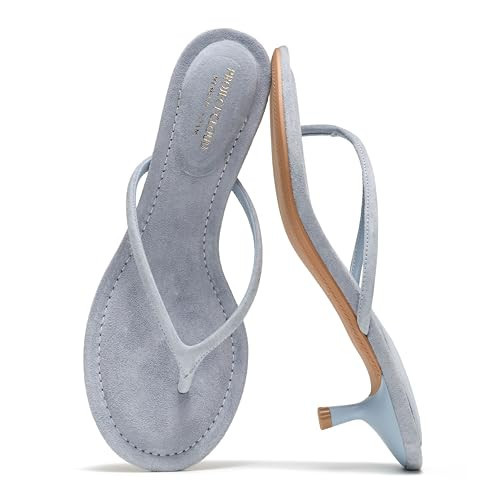 Project Cloud 100% Genuine Leather Kitten Heels for Women Footwear - Memory Foam Fashion Thong Heels for Women - Lightweight Summer Sandals for Womens 2026 (Mango, BLUESUEDE,11M) | Amazon (US)