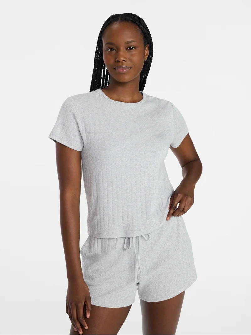 Joyspun Women’s Pointelle Knit Sleepwear Tee with Short Sleeves, Sizes XS-3X | Walmart (US)