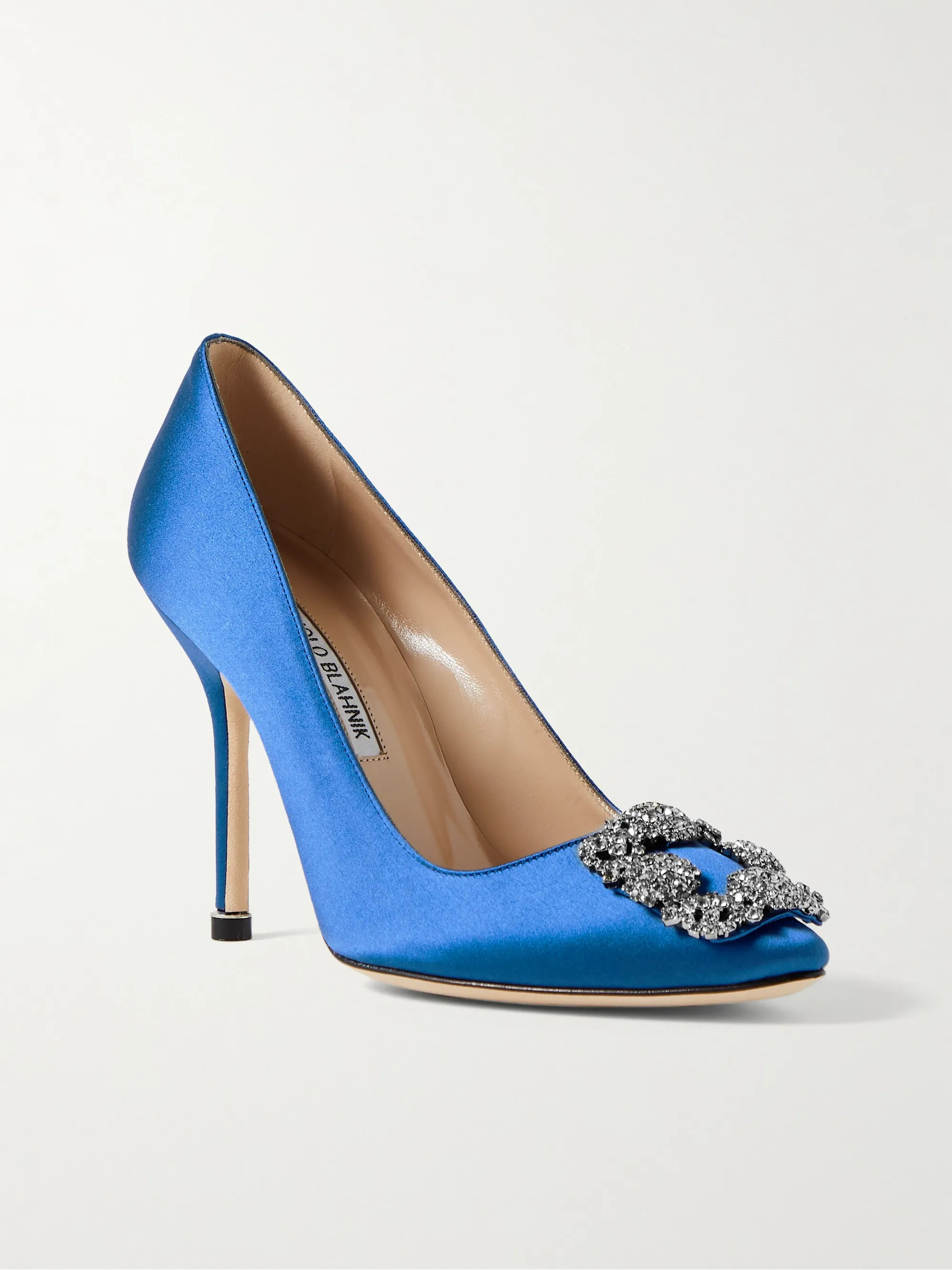 Royal blue Hangisi embellished satin pumps | Manolo Blahnik | NET-A-PORTER | NET-A-PORTER (UK & EU)