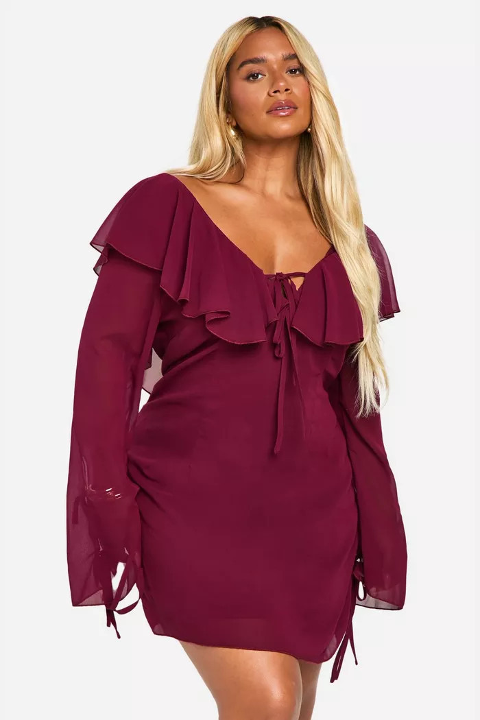 Plus Woven Ruffle Shift Dress | boohoo (US & Canada)