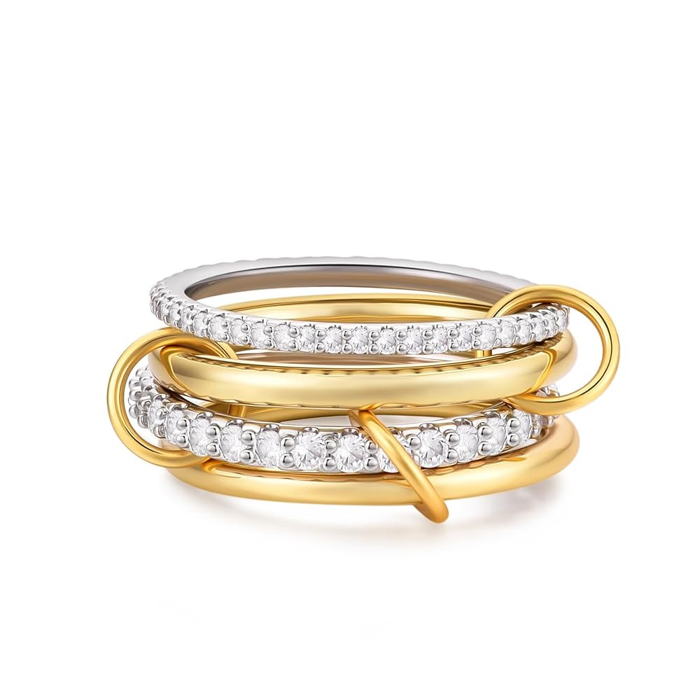 14K Gold Plated Interlocked Stackable Rings for Women Non Tarnish,Gold and Silver Cubic Zirconia ... | Amazon (US)