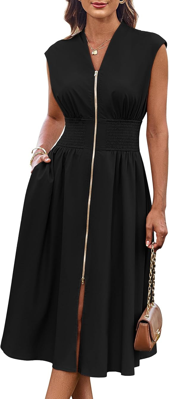 GRACE KARIN Womens Summer Casual Dress, Business Office Work Dresses, Cap Sleeve Zipper Front Flo... | Amazon (US)