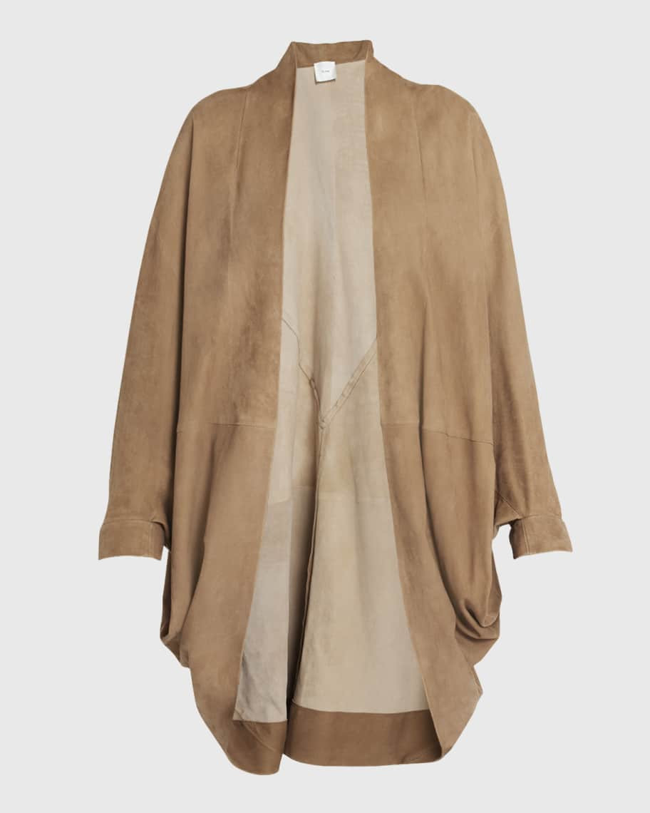 THE ROW Flo Suede Open-Front Coat | Neiman Marcus