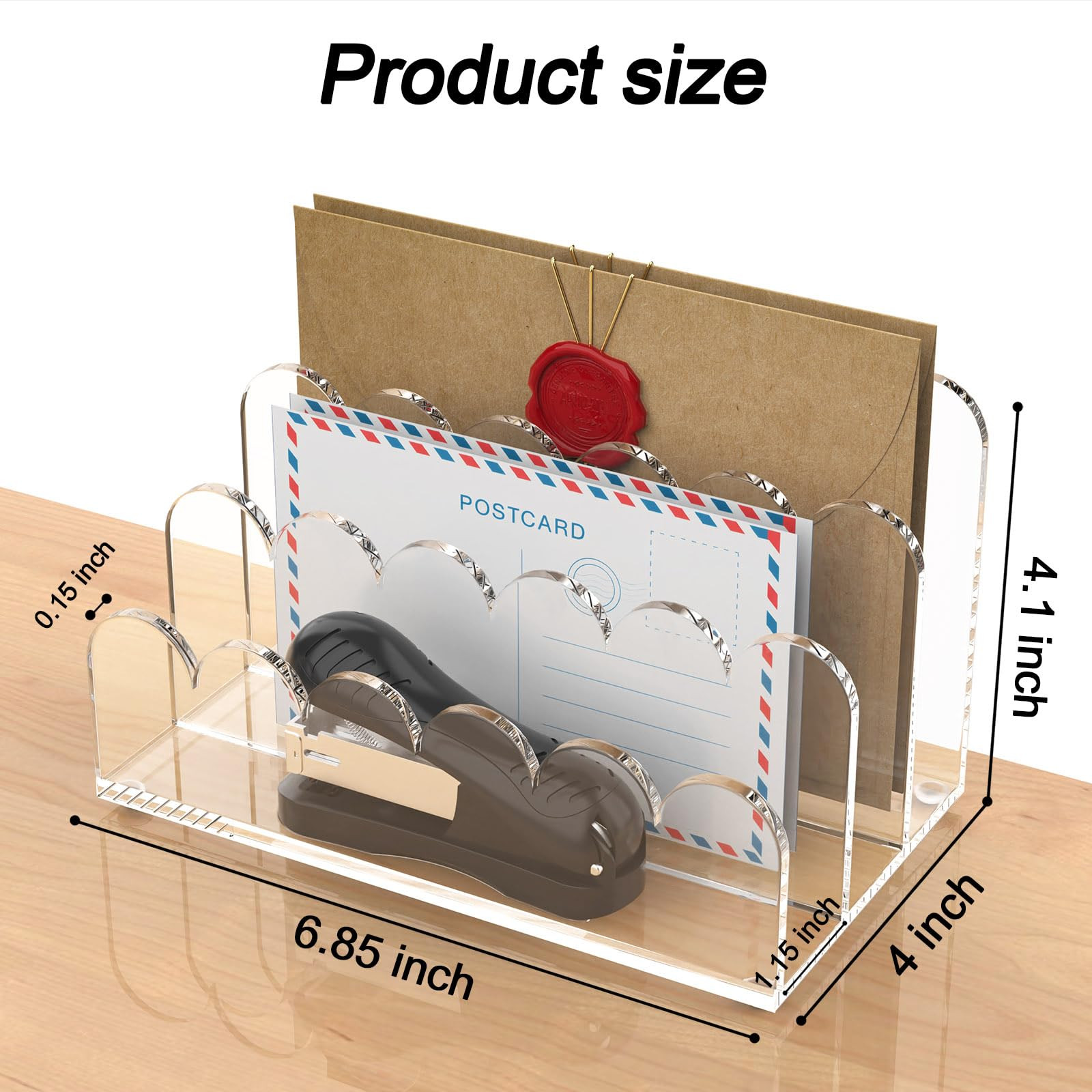 YAGELI 2 Pack 3-Slot Acrylic Mail Organizer for Desktop – Scalloped Clear Document Sorter, Vert... | Amazon (US)