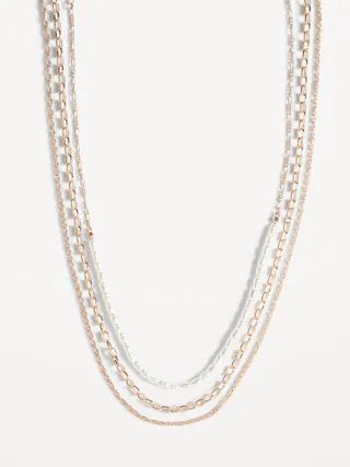 Gold-Tone Faux-Pearl Bead Layer Chain Necklace for Women | Old Navy (US)