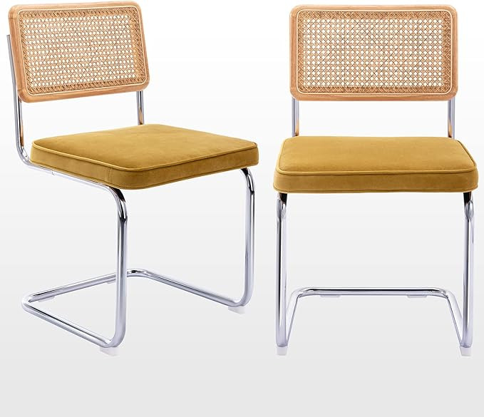 Zesthouse Dining Chairs 2pcs, Velvet Side Chairs Rattan Chairs with Cane Back & Stainless Chrome ... | Amazon (US)