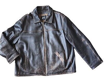 Men's XL Leather Dark Brown Distressed Heavy Duty Jacket Moto Bomber Front Zip  | eBay | eBay US