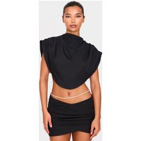 Black Woven Diamante Draped Front High Neck Top | PrettyLittleThing UK