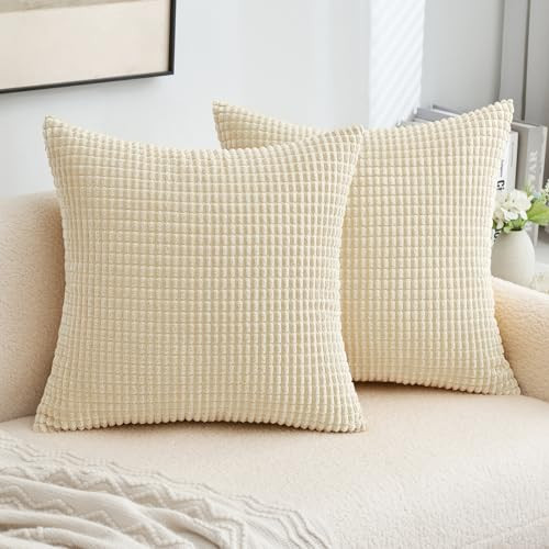 MIULEE Pack of 2 Pillow Covers 18 x 18 Inch Beige Super Soft Corduroy Decorative Throw Pillows Couch Home Decor for Cushion Sofa Bedroom Living Room | Amazon (US)