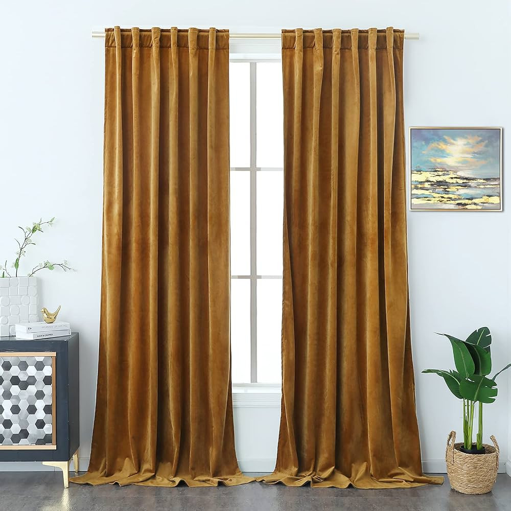 Timeper Gold Velvet Curtains for Sliding Door - Holiday Decor 90 inches Long Backdrop Curtains fo... | Amazon (US)