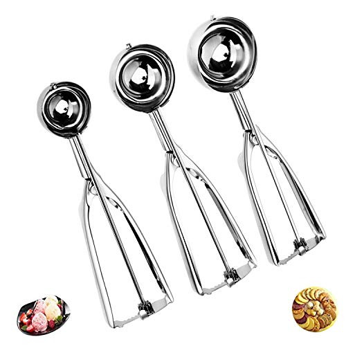 Cookie Scoop Set,JSDOIN Ice Cream Scoop Set, 3 PCS 18/8 Stainless Steel Ice Cream Scoop Trigger I... | Amazon (US)