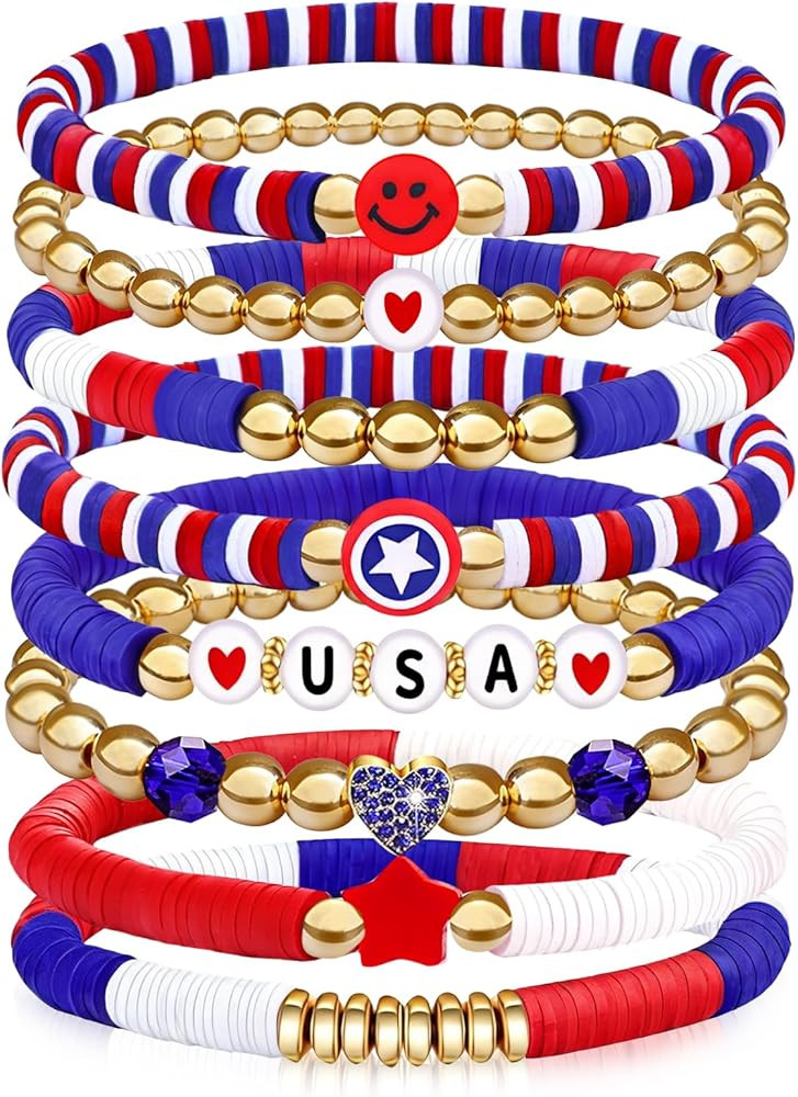 250 Anniversary USA Merchandise 4th of July Outfits for Women Men Teens Red White Blue Clay Beade... | Amazon (US)