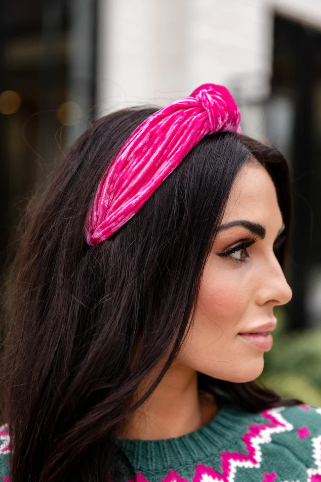 Hot Pink Velvet Knotted Headband | Pink Lily