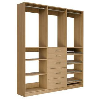 Alto Collection 85.5 in. W Oak Wall Mounted Hang w Shelves, 5-Drawer w Hang, Hang w Shoe Shelves Wood Closet System | The Home Depot