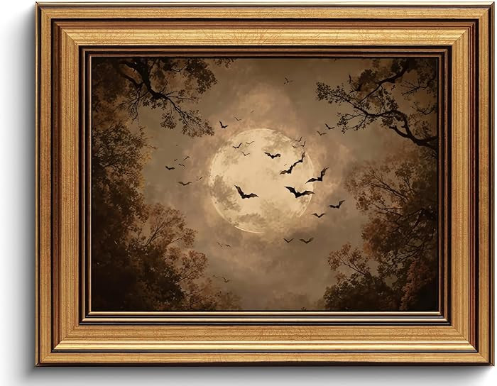 Gothic Moon Bat Gold Framed Canvas Wall Art 8x10 | Amazon (US)