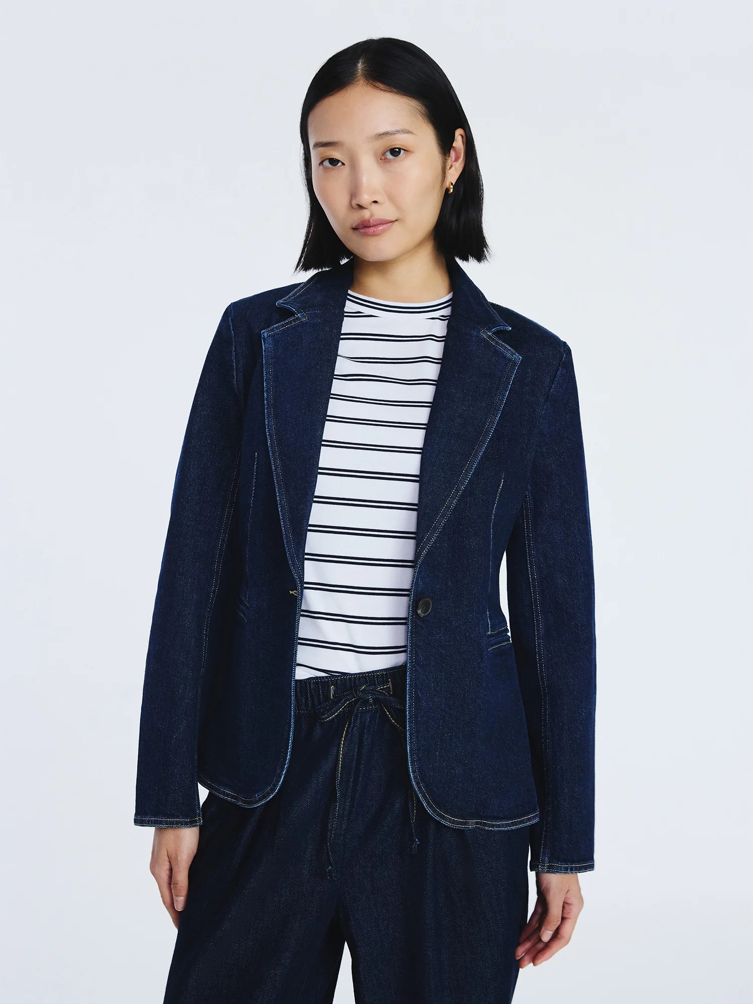 Free Assembly Women's Single Breasted Denim Blazer, Sizes XS-XXL | Walmart (US)